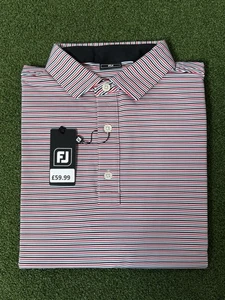 FootJoy Golf Shirt EU Balance Stripe Lisle White / Hibiscus 34030 - Größe XL - Bild 1 von 4