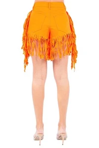 American Bazi Women's High Waist Fringed Mini Shorts-ORG-S - Picture 1 of 1