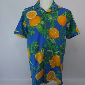 Camisa Good Vibes Para Hombre Grande Azul Hawaiana Floral Campamento Naranjas Abotonada Usada en Excelente Condición - Imagen 1 de 13
