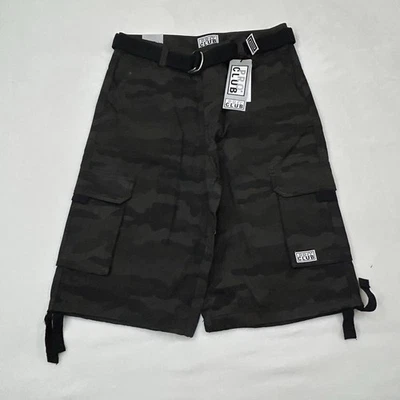 Pantalones Cortos de Carga Pro Club Algodón Sarga Militar Negro Camuflados Debajo de la Rodilla con Cinturón Hombres 30 Foto 1 de 4