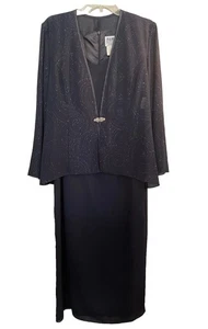 R And M Richards Kleid Damen 14P Petite Navy 2-teilig Brautmutter Glitzer USA - Bild 1 von 13