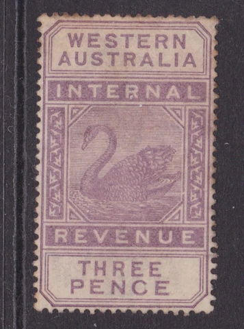 WESTERN AUSTRALIA 1897 3D LILAC IR  SWAN REVENUE MINT/MH SG F20 CV$180 (NF103) Cover