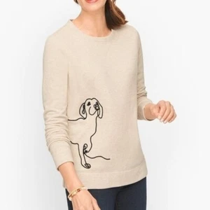 Talbots Beige Embroidered Dog Fleece Crewneck Sweatshirt Size XS Petite - Picture 1 of 12