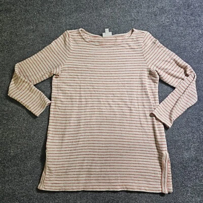 Suéter túnica J Jill feminino médio pequeno branco laranja listra malha casual carreira - Imagem 1 de 4