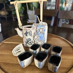 Teiera artigianale e 6 tazze vintage Malesia ceramica artigianale Tenmoku - Foto 1 di 17