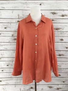 J JILL Coral Linen Button Down Casual Shirt Long Sleeve Top Women's L - Picture 1 of 8