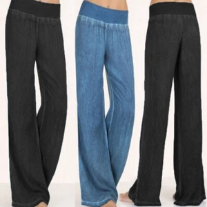 Women Loose Wide Leg Jeans Casual Stretchy High Waist Long Straight Pants Summer - Picture 1 of 9