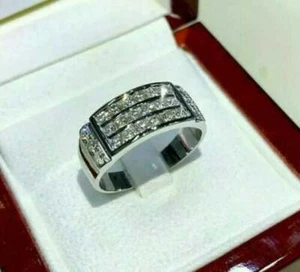1/10Ct White Round Cut CZ Men's Engagement Wedding Ring 925 Sterling Silver - Picture 1 of 4