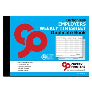 Cherry NCR Employers Weekly Timesheet Duplicate Book A4 (297mm x 210mm) 50 sets - Picture 1 of 4
