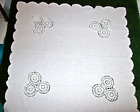 Antique White Linen Hand Crafted  Tea Tablecloth White Lace inserts & borders