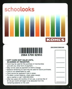 KOHL'S School Looks ( 2002 ) Gift Card ( $0 ) - Picture 1 of 1