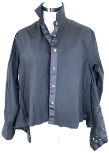 SACAI Japan BLack Cotton Long Sleeve Top Blouse Shirt Small XS 0 2 3 4 - Picture 1 of 23