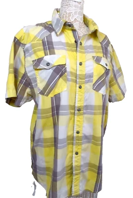 Camisa Para Hombres XXL A Cuadros Perla Occidental A Presión Zanja Liso Amarillo Gris Manga Corta Foto 1 de 4