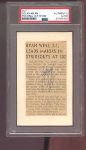 Nolan Ryan Signed Autograph Auto PSA PSA/DNA COA Baseball Cut Newspaper Article - Picture 1 of 2