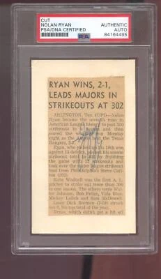Nolan Ryan Signed Autograph Auto PSA PSA/DNA COA Baseball Cut Newspaper Article - Image 1 of 2