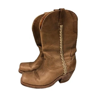 Distressed Campo Mens Size 7 Women’s 8 Tan Leather Western Cowboy Heeled Boots - Picture 1 of 12