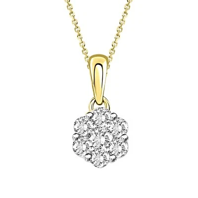 Colgante con cadena de diamantes redondos naturales de oro amarillo de 14 quilates de 1/4 quilates para dama Foto 1 de 4