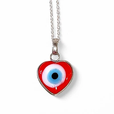 Collar Dama Corazón Rojo Invierno Mal de Ojo 925 Esterlina Mal de Ojo Colgante 18" Foto 1 de 4