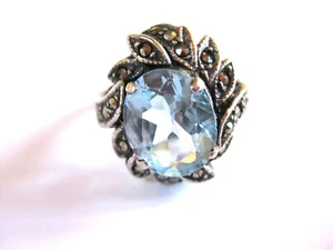 Anello Argento 925 Con Topazio Blu, 4,27 G - Foto 1 di 3