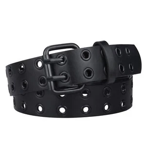 Womens Belts for Jeans Studded Double Grommets Black Goth Belt for Teens-XL - Picture 1 of 6