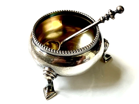 BEAUTIFUL - Antique Sterling and Gilded Salt Cellar with Spoon Cover