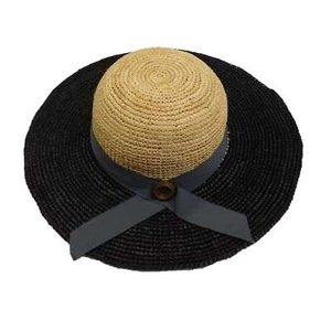 Black and Natural Two Tone Crocheted Raffia Sun Hat - Boardwalk Style - Imagen 1 de 2