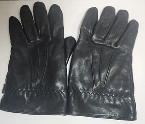Vintage Isotoner Gloves Mens L Leather Black Polyester Lined  - Bild 1 von 6