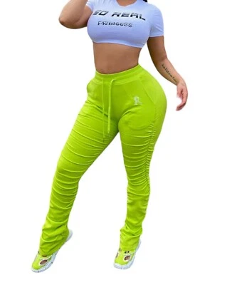 So Real Gsuwoo Verde Neón Apilado Plisado Pantalones Leggings Joggers Sudaderas Talla XS Foto 1 de 2