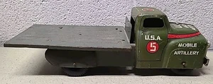 Vintage Pressed Steel Marx U.S.A. Mobile Artillerie LKW Metall Spielzeug - 13 Zoll lang - Bild 1 von 8