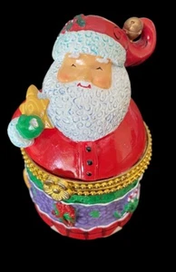 Vtg Hinged Santa Claus Trinket Box 2000 HAPPY HOLLY DAYS artist Tim Coffey - Picture 1 of 18