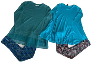 Girls Outfits Colorful Lot Of 2 Leggings With Lot Of 2 Tops Teal & Turquoise - Picture 1 of 12