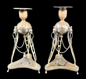 Pair of Spanish 915 Silver Candlesticks Bullheads c1935 - Picture 1 of 7