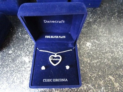 Danecraft Cubic Zirconia GRANDMA Heart Necklace  & Earring Set - Image 1 of 2