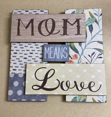 NEW!~Wood Word Art Sign~"Mom Means Love~Plaque~Home Decor~Picture - Image 1 of 3