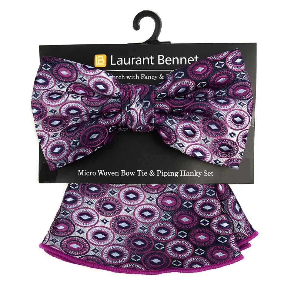 Laurant Bennet - Purple Men's  Bow Tie & Matching Hanky Set - Image 1 of 1