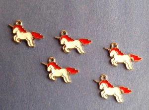 WINZIGES EMAILLE ROT MÄHNEN EINHORN🦄CHARMS - VALENTINSTAG SCHMUCK, BASTELN - 14mm - 5 Stück - Bild 1 von 2