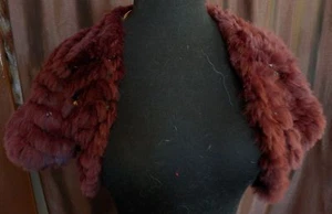 Merlot Folio Rabbit Fur Shrug Stole Bolero with Multi Color Mesh - XS - Picture 1 of 4