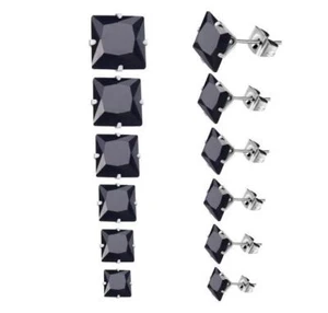 Edelstahl Paar ZIRKONIA Ohrstecker Ohrringe eckig Damen Herren Schwarz Neu Stein - Bild 1 von 1