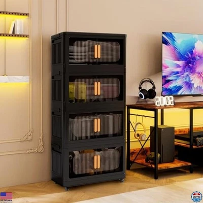 156 QT Collapsible Storage Bins with Lid Black Stackable Organizer with Wheels - Image 1 of 4