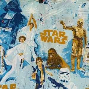 Star Wars Twin Fitted Sheet Fabric Piece Blue Print Darth Vader C3PO - Picture 1 of 3