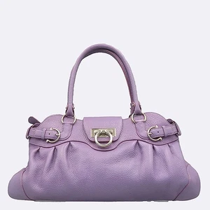 Ferragamo 21 5370 Purple Leather Silver Gancini Tote - Picture 1 of 7
