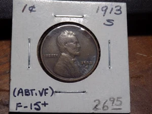 1913-S Lincoln Cent - Fine+ Condition - Picture 1 of 2