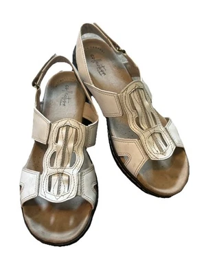 Сандалии комфортные Clarks белая кожа с ремешком с открытым носком размер 8,5 M - Изображение 1 из 4