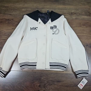 NWT DKNY Varsity Jacket White & Black Wool Blend Womens Size Medium  - Picture 1 of 10