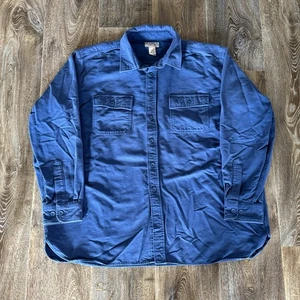 Camicia vintage LL Bean camoscio uomo 2XL blu flanella esterno bottoni cotone pesante - Foto 1 di 9