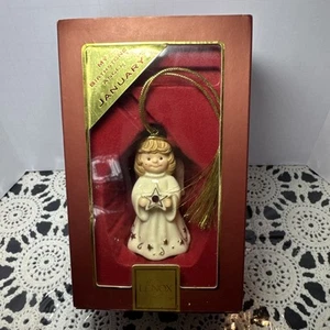 LENNOX Pietra Nascita Angelo Ornamento Gennaio Granato con Scatola Originale Vintage - Foto 1 di 7
