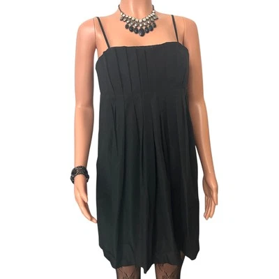 Vestido BCBG Generation Talla 12 Negro Plisado Minimalista Y2K Cóctel Cintura Imperio Foto 1 de 4