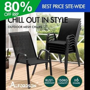 ALFORDSON 6x Outdoor Lounge Chairs Patio Dining Furniture Garden Stackable Black - Picture 1 of 10