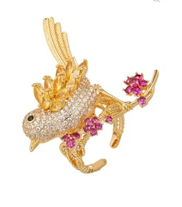 Eye Candy Los Angeles Birdie 18K Gold Plated CZ Adjustable Ring. - Picture 1 of 9