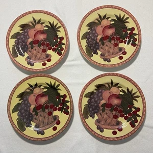 Block China 8” Salad Plates Set 4 TISKET A TASKET Fruit Basket Pattern GEAR 1995 - Picture 1 of 2